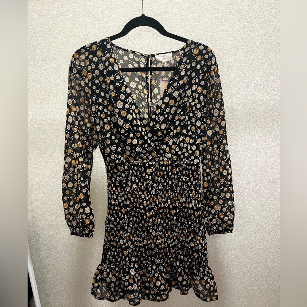 Size Small, Floral Black Ruffle Dress